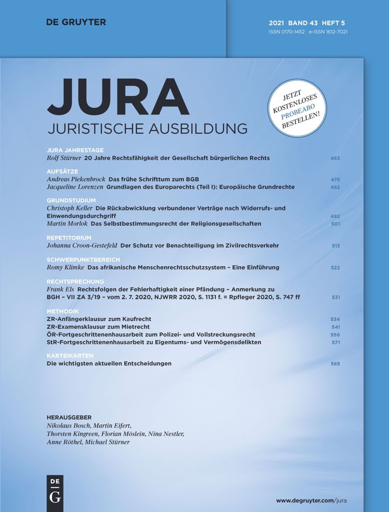 Inhaltsverzeichnis von JURA 2024 Heft 4